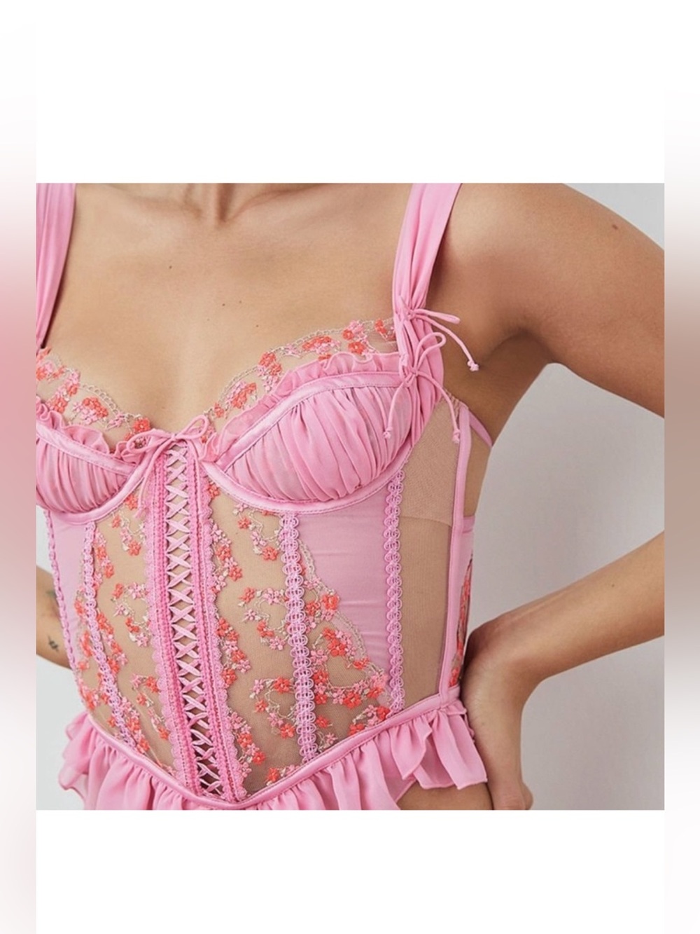 For Love And Lemons Love Bouquet Embroidery Bustier and Panty SET
